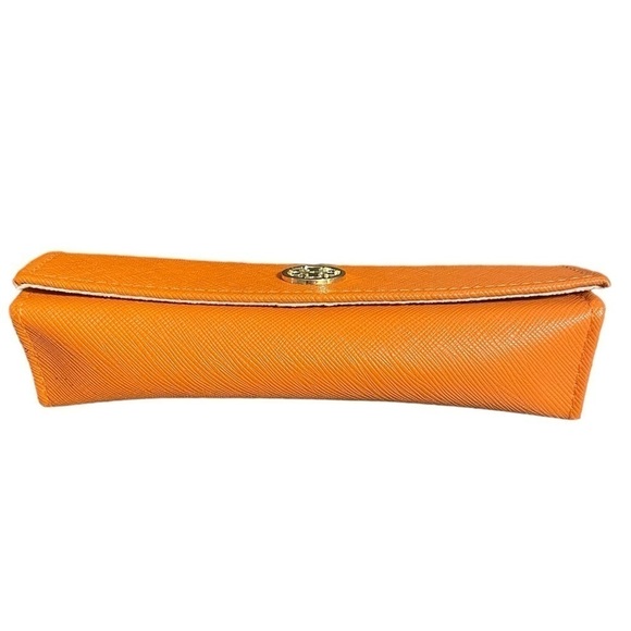 TORY BURCH NEW SUNGLASSES EYEWEAR HARD CASE Orange Leather & Gold Logo